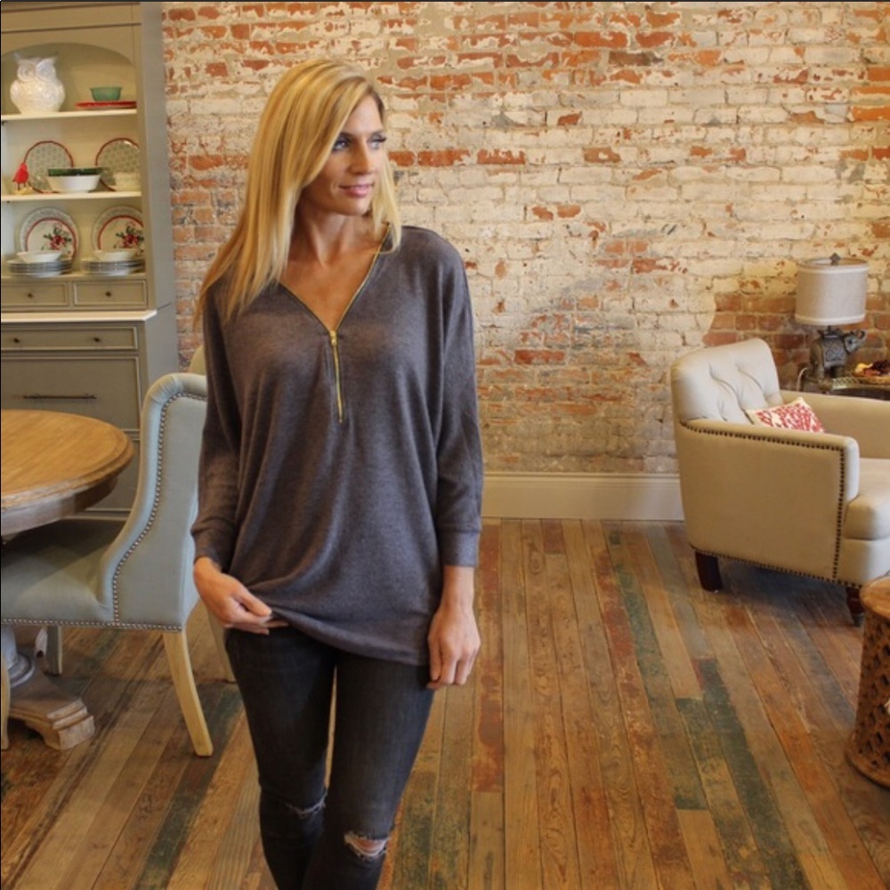 Gray Zip Neck Tunic
